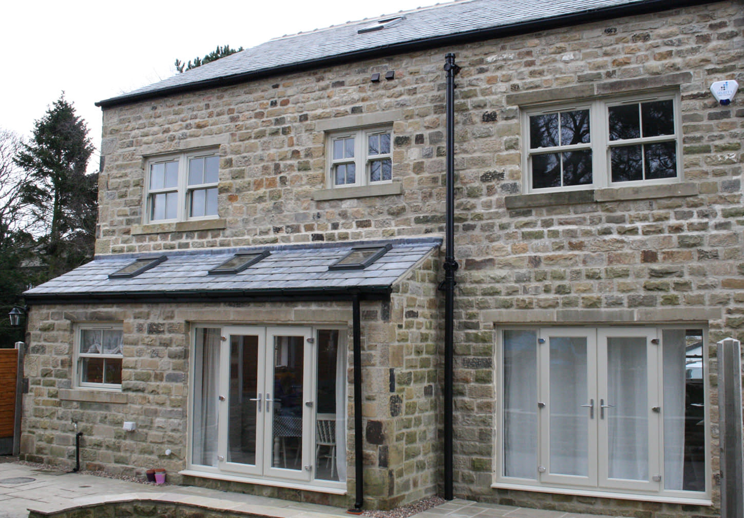 Cream Sliding Sash Windows with French Doors